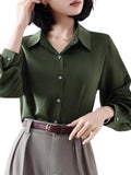 Shirt Woman Spring New Career OL Hanging Commuting Olive Green Shirt Workplace Interview Long-Sleeved