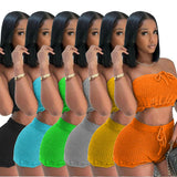 Zingj New Women's Casual Knit Strapless Shorts Two-Piece