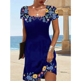 Summer Fluted Collar Printed Short-sleeved Dress