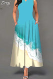 Boho Long Dresses Women Elegant Sleeveless Casual Floral Print Beach Party Maxi