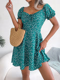 Wind Shooting Spring And Summer Leisure Horn Sleeves With Broken Flowers Dress Women's