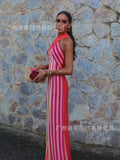 Women's Clothing Hanging Neck Strapless Pocketed Hips Striped