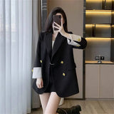 Zingj Fat Mm Spell Color Suit Jacket Female 2024 Spring And Autumn New Loose Leisure Silhouette Show Thin Large Size Suit