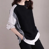 2025 Spring And Autumn Tide Design Fashionable Two Splicing Stripes Loose Leisure Long-Sleeved Shirt