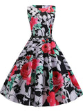 Dress Women Robe Femme Vintage Boho Print Elegant Party Vestidos Belt Casual Midi
