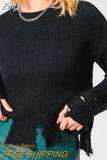 Tassel Knit Women Sweater Ripped Hole Hem Autumn Winter Loose Casual Female Pullover Fashion Long Sleeve Lady