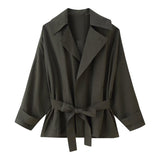 Women's Clothing Explosion Early Autumn Fashion Casual Belt Flowing Jacket + Front Folding