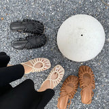 New Woven Sandals Women's Summer Ins Wind Small Retro Hollow Bao Head Roman Flat