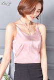Summer Silk Camis V-Neck Basic Top Women Basic Tank Tops Woman Sleeveless Vest White Satin Corset Top Female Girls