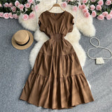 Zingj Gentle Wind Ruffle Collar Dress Female Summer Simple Pure Color Double Flying Sleeve Design Platycodon Grandiflorum First Love