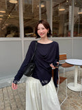 Xixi 13 Line 2025 Autumn White Standard Temperament Swing To Play The Bottom Of The Silk Long-Sleeved T-Shirt