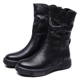 Mid-Kellow Martin Boots New Autumn/Winter Flat Bottom Boots Head-Skin Retro Knight Single