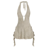 Wasteland Terrefty Hanging Neck Irregular Strapped Ribbon Dress Hottie Deep V-Leader Old Short