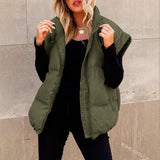 New Women's Solid Color Zipper Pocket Cotton Vest Fashion Collar Temperament Commuting