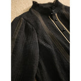 Wood Ear Lace Side Small Vertical Double-Necked Double-Lap Design Single-Lap Buckle Long-Sleeved Shirt Women 2025 Early Autumn New