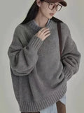 And Winter Lazy Style Retro Round Collar Collar Loose Horse Hair Pure Color Wear Inside And Thicken Sweater Female