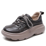 Layer Cowhed Thick Sole Casual Single Shoe Women 2025 Spring New Soft Bottom Round Head Tie Comfortable Women