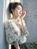 Collar White Floral Spun Shirt Female Senior Design Sense Unique To Beautiful Shirt