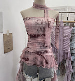 Shooting Spice Girls Irregular Lotus Leaf Side Ribbon With Non-Slip Strip Mesh Printing Chest Vest
