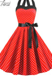 Retro White Polka Dot Dress Audrey Hepburn Vintage Halter Party Dress 50s 60s Pin Up Rockabilly Y2K Dress