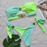 Zingj Sexy Crystal Diamond Bikini Detachable Breast Pad Swimsuit Patchwork Strapless Strap Split