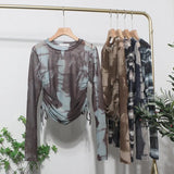 Collar Tie-Dye-Print Slim Long-Sleeved T-Shirt T-Shirt T-Shirt With Sunscreen