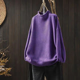 Retro Half-High Sweater Women Loose Large Plate Type 2025 Autumn And Winter Casual Knitted