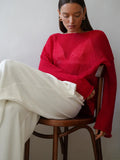 New Hollow Knitted Top 2025 New Round Collar Perspective Thin Sweater