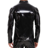 Zingj Men's PU Mirror Bright Leather Long Sleeve Casual Leather Jacket Slim Zipper Standing Collar T-Shirt Smell