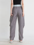 Zingj New Contrast Color Jeans Splicing Casual Pants Half Loose Waist Loose Pleated Show Thin Plaid Harun