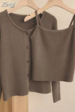 Knitted Cardigan Two 2 Piece Set Women Korean Spring Autumn Woman Outfits Cardigans Womens Tops And Blouses Sets