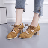 Spring And Summer New Thick Heel High Fashion Single Shoes 42 Large Size Lace Hollow Carved Women's