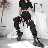 Hip Hop High Waist Cargo Pants Women Joggers Street Style Trousers Buckle Track Pants Adjustable Hollow Out