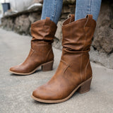 New Large-Size Women's Shoes Retro Folded Shoes Thick Heel Tip-To-Footed Knight