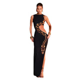 Zingj Women's Wear Summer 2024 New Sleeveless Sexy Slim Slit Dress Hollow-Out Dress