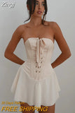 Elegant Strapless Lace Up Corset Mini Dress Party Club Outfits for Women Sexy Backless Corset Dresses Summer