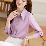 Long-Sleeved Vertiny Shirt In Autumn 2025 Female OL Commuting Leisure Thin Simple Gloss Temperament