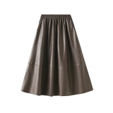 Leather Retro Style Skirt Long Half Skirt Female High-Waist A Skirt Temperament Umbrella Skirt