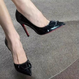 New Fine Heel Sharp Leather Famous High Heels V Buckle Side Of The Red Bare Color Light Temperament Single-Shoe