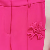 Hot New Star Fashion Heavy Industry Three-Dimensional Flowers Decorated Micro-Tpeaker Trousers Suit