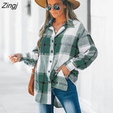 PETAL Brown Plaid Long Sleeve Blouse For Woman Casual Button Up Shirts Top 2023 Spring Autumn Blouses