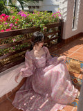 Long Sleeve One Piece Chiffon Dress for Women Fairy Elegnat French Floral Party Midi Dresses Evening Korean 2023