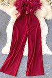 Women Sexy Feather Patchwork Strapless Romper Female Elegant Party Off Shoulder Sleeveless High Waist Blue/Red