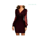 Mesh V-Necked Squint Dress Sexy Dress Autumn And Winter Elegant