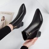 Autumn New Side Zipper Deep-Mouthed Women's Shoe Tips In Single Boots With Coarse Fashion Boots Casual Short