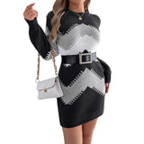Shooting 2025 Autumn And Winter Casual Coloring Lantern Sleeve Sweater Dress Women's