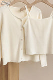 Knitted Cardigan Two 2 Piece Set Women Korean Spring Autumn Woman Outfits Cardigans Womens Tops And Blouses Sets