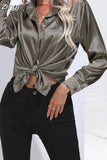 Women's Shirt Loose Shirts and Blouses Silk Button Up Shirt Oversized Blouse Women Fashion OL Women Clothing Womens