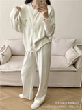 Loose Knitting Suit Women 2025 Autumn And Winter New Round-Neck Cardigan Sweater + Wide Leg