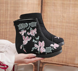 Zingj Boots Embroidered Cloth Boots Women Winter Clip Cotton And Velvet Short Boots With High Slope Heel And High Heel Embroidered